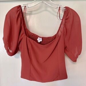 Burnt orange-red cropped blouse. Le Lis Collection. Size small